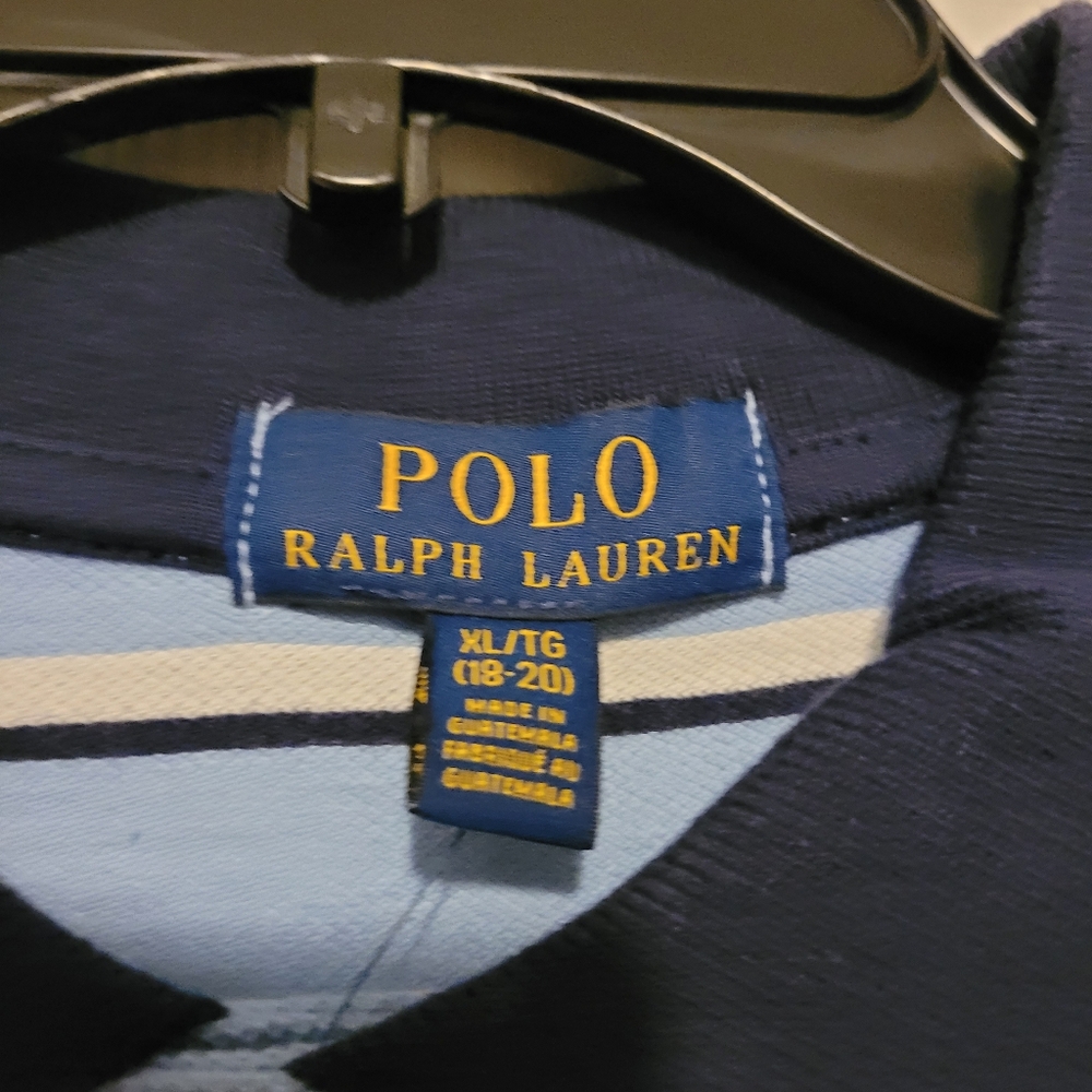 NWT- Polo Ralph Lauren Blue and White Striped Polo Shirt Boys Size 18-20 - Picture 4 of 9